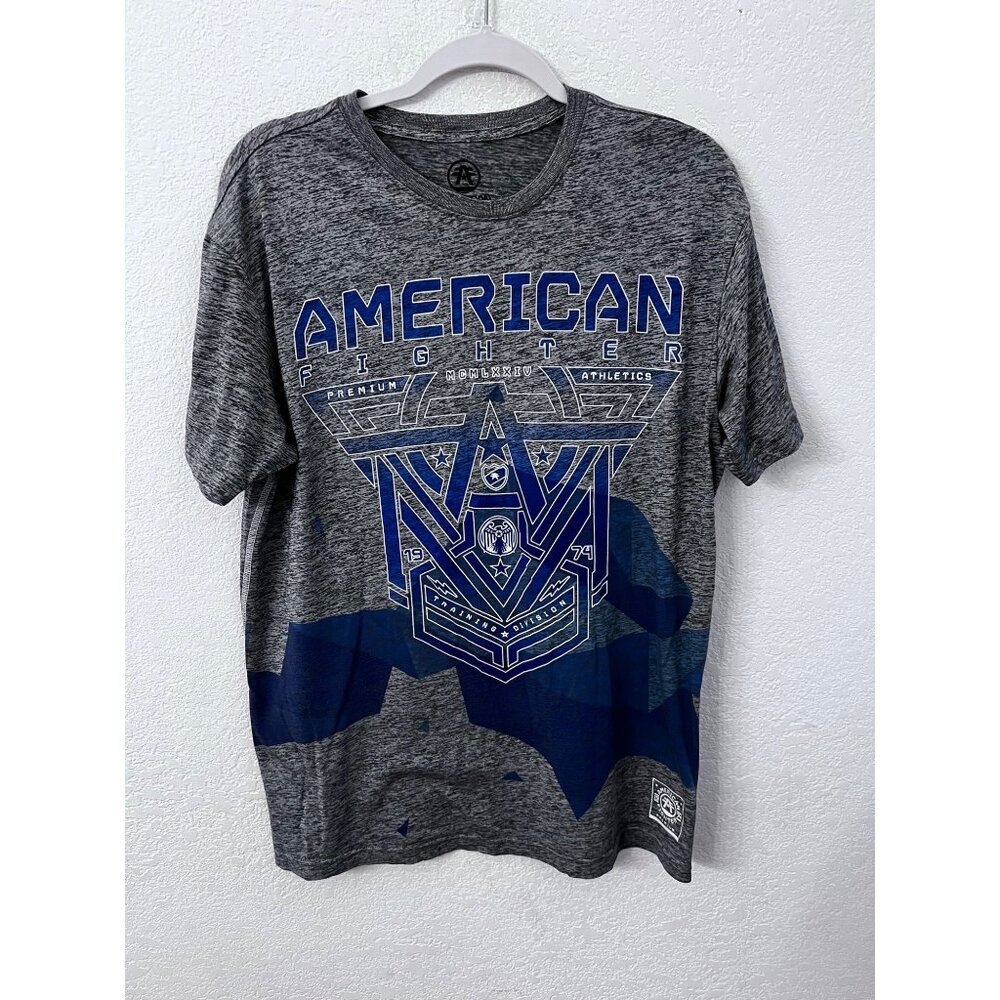 American Fighter Mens Athletic Graphic T-Shirt Gray/Blue Size xL